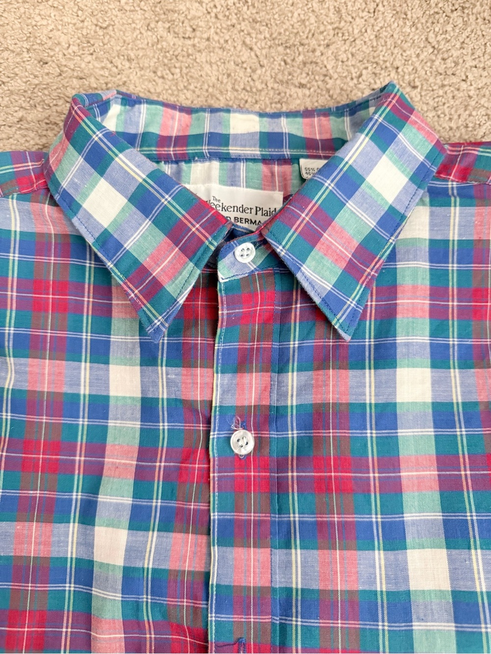 Vintage Bud Berma Weekender Plaid Shirt XL Pit to Pit 26" Flaw Missing Button